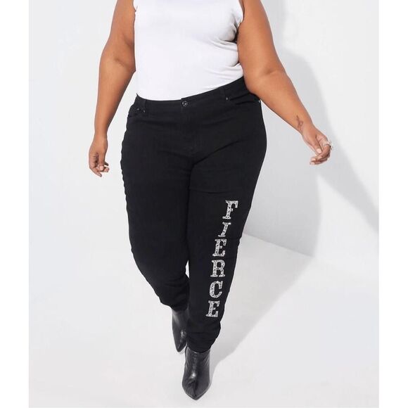 Ashley Stewart 20 plus size fierce logo black denim jeans pants NWT - Picture 3 of 8
